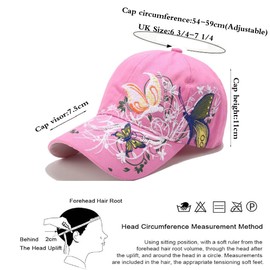 PACDE Butterfly Full Embroidered Women Baseball Cap Fashion Sequins Adjustable Strap Cotton Women Hats Sunlight Bowler Hat Ladies Baseball Cap(Pink,UK Size6 3/4-7 1/4)