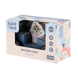 Trefl - Racing Blue, Wooden Toys, Biben and Bear - Wooden Toy 2-in-1, Car Racing Car, Figure Biobask Boy, Environmentally Friendly, Natural Wood, for Years for Children from 12 Months