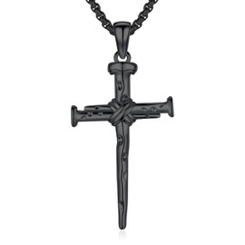 AUDINCEED Nail Cross Necklace for Men Women 925 Sterling Silver Nail Cross Pendant Three Nails Amulet Protection Jewelry Gifts Black Plated