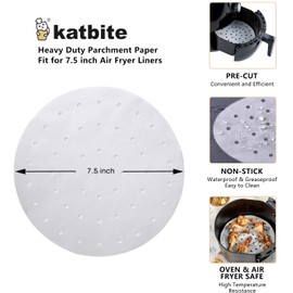 katbite 120Pcs 7.5Inch Heavy Duty Air Fryer Liners Parchment Paper, Round Perforated Parchment Paper for Air Fryer, Uses for 3.3 L - 3.7 L Air Fryers, Bamboo, Metal Steamer