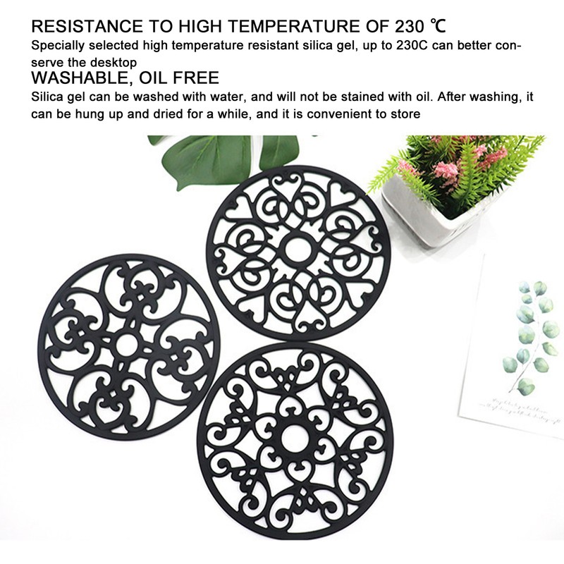 3pcs Modern Kitchen Trivets Waterproof Hollow Carved High Temperature Resistance