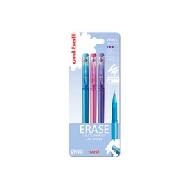 Uni-Ball UF-222-07 On Point Erasable Ballpoint Sky Blue, Pink and Violet Gel Pens. Premium 0.7mm Rollerball Tip for Smooth Handwriting. Easy-Retract Eraser for Secure and Stable Rubbing Out. Pack Of 3