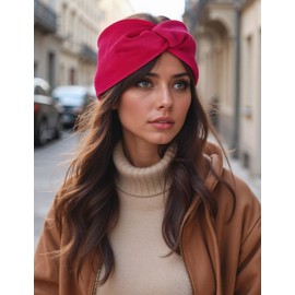 Vivisence Damen Stirnband Herbst Winter Gestrickt Mit Dekorativem Knoten Weich Und Warm Elastisch Kopfband Ideal Für Kühle Tage Modeaccessoire Outdoor Alltag, Rubinrot,Einheitsgröße