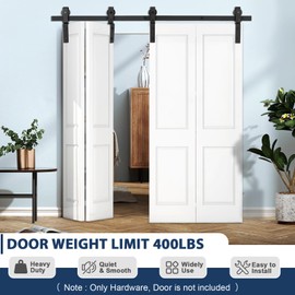 60" Bi-Folding Sliding Barn Door Hardware Kit for 4 Bifold Doors, Bi Fold Barn Door Hardware Kit, Smoothly and Quietly, Easy to Install, Heavy Duty Black, No Door Panel