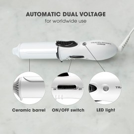Conair Travel Curling Iron, Mini 1- Inch Ceramic Curling Iron in White by Travel Smart