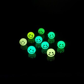 200pcs Glowing Solar Luminous Smile Face Beads Mixed Acrylic Glow in The Dark Happy Face Beads Charms with Rope for DIY Jewelry Craft Making Party Decoration (Luminous)