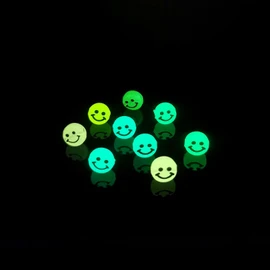 200pcs Glowing Solar Luminous Smile Face Beads Mixed Acrylic Glow in The Dark Happy Face Beads Charms with Rope for DIY Jewelry Craft Making Party Decoration (Luminous)