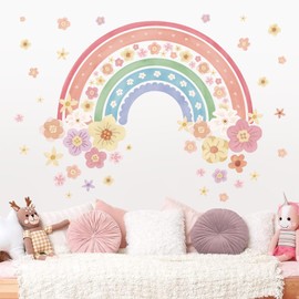 wondever wondever Large Rainbow Wall Decals for Girls Room Decor Colorful Boho Flower Peel and Stick Stickers Wall Art for Girls Bedroom Kids Room Baby Nursery