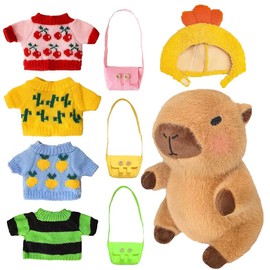KBIBCK Capybara Plush Toy, 23 cm Capybara Cuddly Toy, Cute Capybara Plushie with Clothes Bag Hat, Simulation Animal Capybara Dolls, Capybara Stuffed Toy, for Home Decoration Children