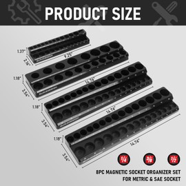 GURADESIGN 8PCS Magnetic Socket Organizer Set, Magnetic Socket Holder, 1/4"", 3/8"", 1/2"" Socket Holds 171 Pieces Magnetic Socket Trays., Green and Black