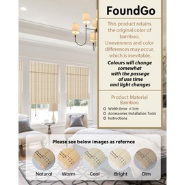 FoundGo 35" W x 64" H Roman Blinds Sun Shade,Retro Light Filtering Roller Bamboo Curtains Bamboo Roll Up Window Bamboo Roller Curtain Shades for Windows,Doorways-Light