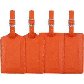 ACEmedia 4 Pieces Luggage Tags Leather Luggage suitcases Tags for Travel Luggage Name Tags Includes Name Cards (Orange) (Orange)