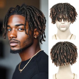 BECUS Dreadlock Toupee for Men Short Braided Toppers for Black Women Curly Synthetic Wiggy
