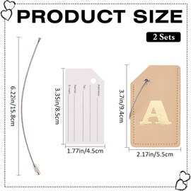 CREATCABIN Pack of 2 Luggage Tags for Suitcases Luggage Tags with Initials Luggage Tag Leather with Privacy Screen Name Labels Stainless Steel Loops for Backpack Handbag Letter A 9.4 x 5.5 cm