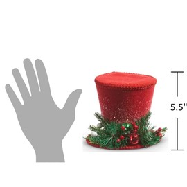 The Bridge Collection Red Top Hat Christmas Decoration - Festive Tabletop Holiday Decor with Holly and Ornaments Accents