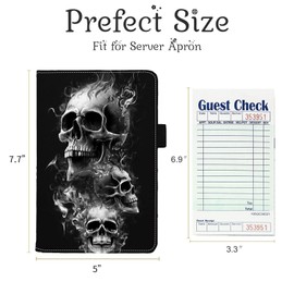 Server Books for Waitress,BEOTIWAD PU Leather Waiter Books with Zipper and Check Book Holder Money Pocket Personal Organizer Wallet for Restaurant Fit Server Aprons,Cute Skull
