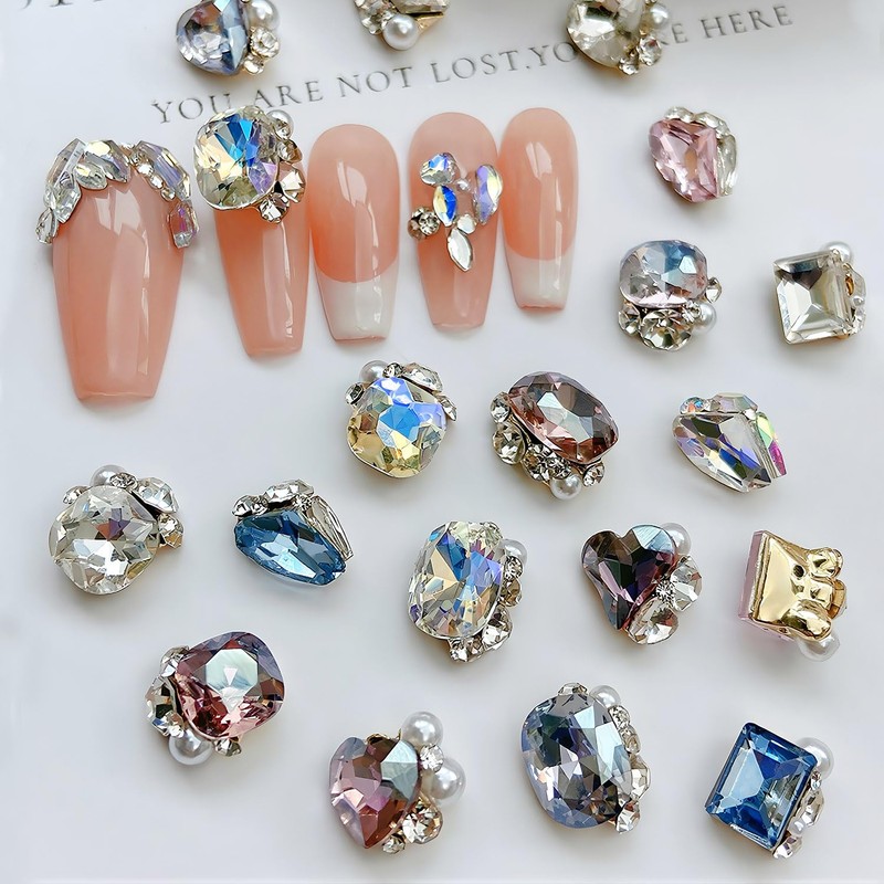 Sucodver Nail Parts Stone Heart Square Rectangle Glitter Clear Large