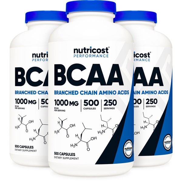 Nutricost Nutricost BCAA Capsules 2:1:1 500mg, 500 Caps (3 Bottles)
