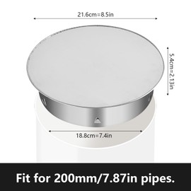 Chimney Hole Cover, Chimney Cover, Pipe Cover Cap, 188 mm Stainless Steel Chimney Pipe Cover, Chimney Cover, Wall Lining Lid for Pipes, Internal Diameter 200 mm, Depth: Approx. 54 mm