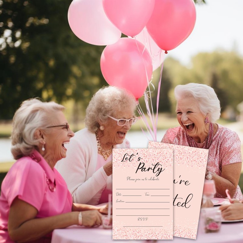 Jdgbo Pink And Rose Gold Glitter Party Birthday Invitations Girl,