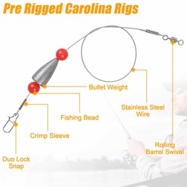 Carolina Rigs for Fishing, Steel Leaders with Fishing Weight Bullet-Weights, Texas Rigs Saltwater Freshwater 14g 5pcs