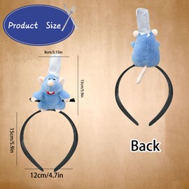 Remy Headwear, Remy Plush Headband, Cartoon Headband Decoration, Remy Costume, Stuffed Toy Mouse Headwear, Gift for Children, Adults, Fans (Blue)