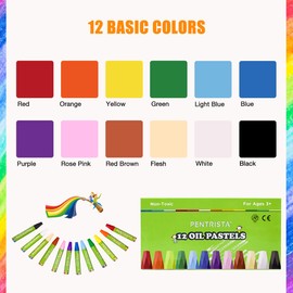 PENTRISTA Oil Pastels,12 Assorted Colors,Oil Pastels for Kids Indoor Activities At Home,Soft oil Pastel Crayons Suitable for Artists Beginners Students Art Painting Drawing