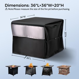 UNUN Fire Pit Covers Waterproof, Patio Firepit Covers Square Heavy Duty for Fire Table - 36 L x 36 W x 20 H inches(Black&Grey)