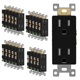 ENERLITES Black Decorator Receptacle, Standard Electrical Wall Outlet, 15A 125V, Self-Grounding, 2-Pole, 3-Wire, 5-15R, UL Listed, 61502-TR-BK, 20 Pack, Tamper Resistant