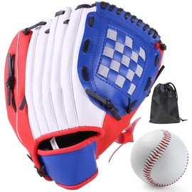 LeapBeast Baseball Gloves, Softball Gloves with 1 Ball, Baseball Training Competition Glove, Thickening Durable Softball Gloves for Children Adults (White/Blue, 12.5 Inches)