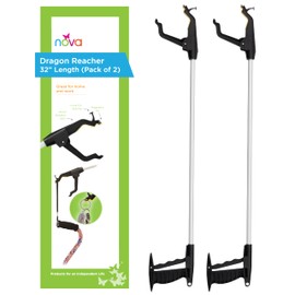NOVA Reacher Grabber Tool for Seniors – 32” Lightweight Pick Up Stick with Rotating Claw, Magnetic Tip & Hook, Easy-Grip Handle, Daily Living Aid for Limited Mobility, 2-Pack