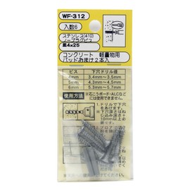 Wake Industry WF-312 Concrete, For Lightweight Items, No Plug Screws, Dish 4X25 (Stainless Steel 410), Anchor, Lightweight