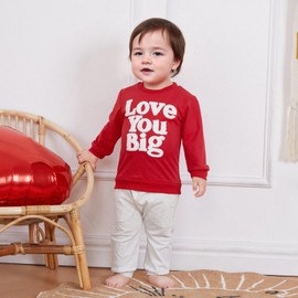 NZNDSHD Spring Baby Boy Outfit Letter Embroidered Long Sleeve Sweatshirt Heart Print Pants Set 2Pcs Clothes (Red Love You Big, 3-6 Months)