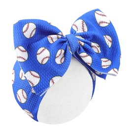 ONENINEDREAM 7'' Large Baseball Baby Girl Bows Soft Nylon High Stretchy Headbands for Girl Blue Tied Hairbands with Bows Hair Accessories for Infant Newborn