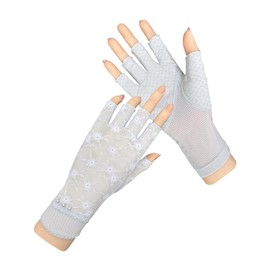 XFONZYUN Women's Gloves, Lace, Fingerless, UV Protection, Sunscreen, Anti-Slip, Half Fingering, Cooling Sensation, Smartphone Compatible, UV Protection, Driving, Bicycle, Commuting, Thin, gray