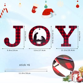 Christmas JOY Nativity Decorations Outdoor JOY Yard Sign Plaid Christmas Decorative Sign with Stakes Xmas Decor for Home Door Window Wall Indoor Outdoor Lawn Garden (Red and Black)