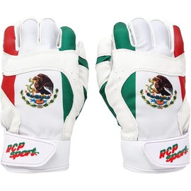 RCP Mexico Flag Baseball and Softball Batting Gloves – Rip and Tear Resistant – Reinforced Crotch, Padded Protection, Adjustable Sizes, Guantes de bateo - Size: Adult Medium