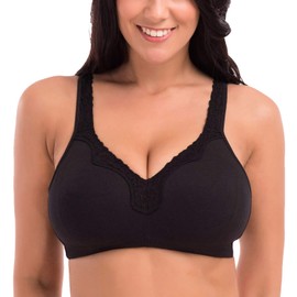 Delimira women's full cup relief bra, cotton, without an underwire, without padding, wide straps - black Plain, size: 100B