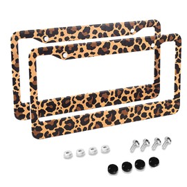 Leopard Print License Plate Frames Cheetah Print car Accessories Leopard License Plate Covers Cheetah License Plate Holders tag Frame for Women 12.3 X 6.3 Inch