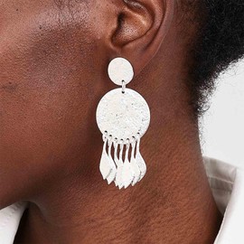 Andelaisi Punk Disc Coin Earrings Metal Disc Drop Earrings Hammered Round Disc Dangle Earrings Disc Statement Chandelier Earrings for Women(Silver)