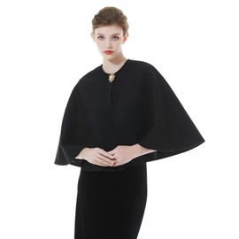 BEAUTELICATE Women's Wedding Hooded Cape Bridal Cloak Poncho Full Length Black
