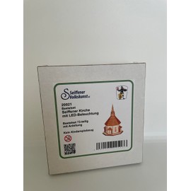 Seiffener Volkskunst | Räucherhaus Seiffener Kirche Räucherfigur | 73 teiliges Bastelset aus Holz | zum Selbstbasteln 10x10x17 cm | Original Erzgebirge | 20021 | Seiffener Kirche mit Beleuchtung