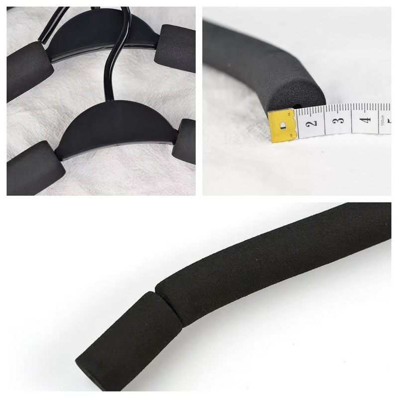 FlyNautics 10pack Clothes Hangers Non-Slip Black Steel Coated Sponge Hangers