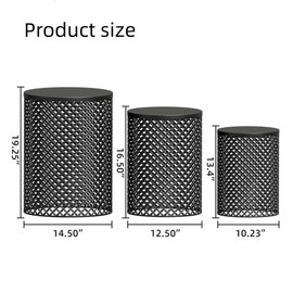 FONTOI Outdoor Side Table Set of 3, Round Patio Accent Table, Metal Frame End Table for Indoor Outdoor, Modern Decorative Garden Stool Nesting Side Table for Cafes, Patio Balconies, Black