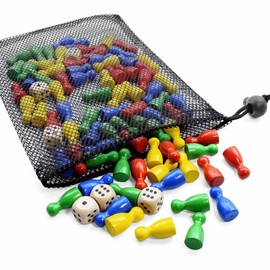 Zbssny 96 Wooden Toy Figures Set for Board Games Colourful Halma Gel 25 x 12 mm in Red, Yellow, Blue, Green, Ideal for People Annoying You Do Not Game Replacement Figures Large