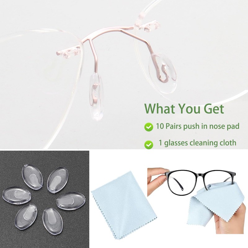 OPUGIT Push-in Eyeglass Nose Pads,10 Pairs Glasses Nose Piece Soft