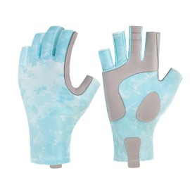 BRILISLE Fishing Gloves for Women UPF 50+, Sun Uv Protection Fingerless Anti-Slip Gloves for Kayaking Paddling Hiking Sailing Rowing Driving Canoeing Cyan_m