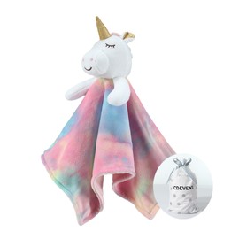 CREVENT Cozy Plush Baby Security Blanket Loveys for Baby Girls, Minky Dot Front + Backing with Animal Face (Unicorn)