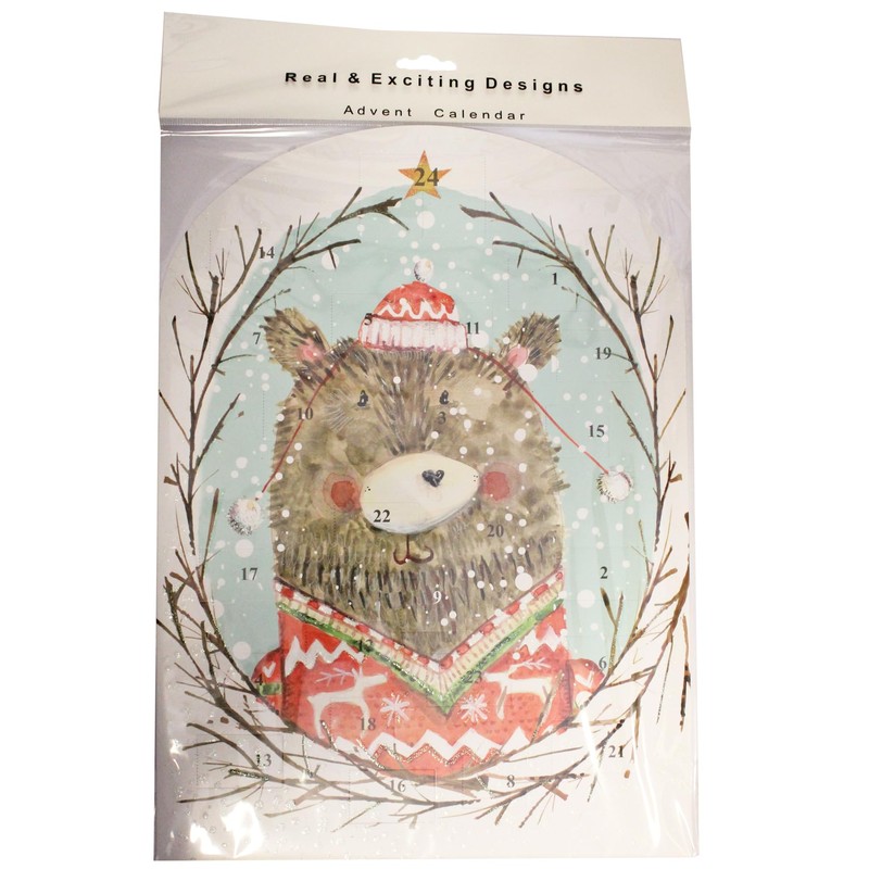 Traditional Christmas Advent Calendar with 24 Windows - Festive Bear