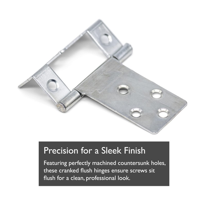 50mm Cranked Flush Hinges with Complete Fittings – Silver Zinc